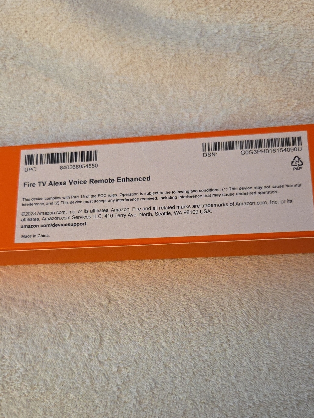 Amazon Fire TV Alexa Voice Remote Enhanced - Orange and White Packaging